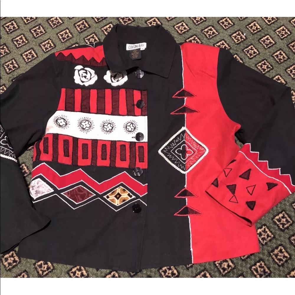Sz M Vtg 90’s Blazer Black/Red 100% Silk